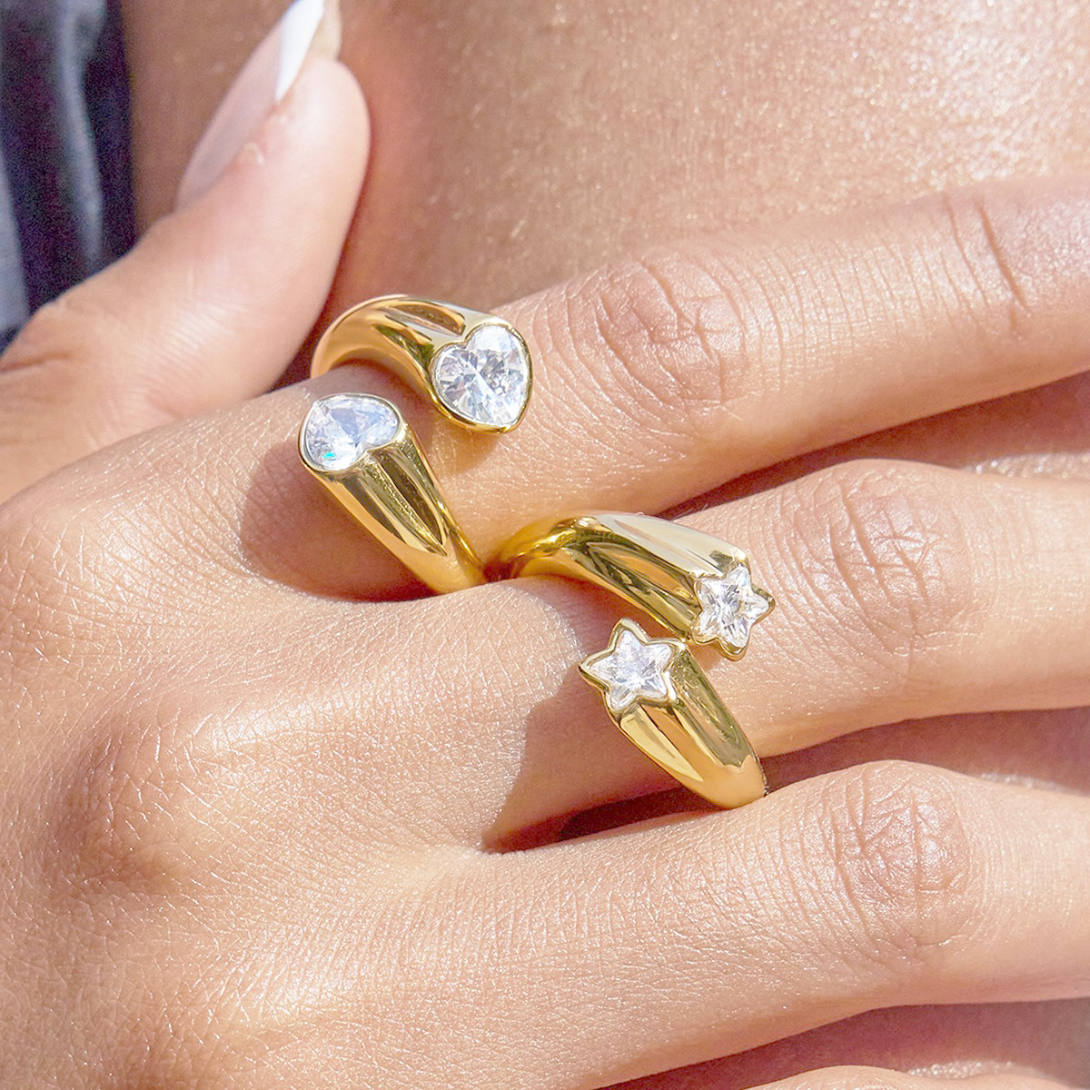 Wholesale Adjustable Gold Star Rings Set of 5 Stainless Steel for Women
